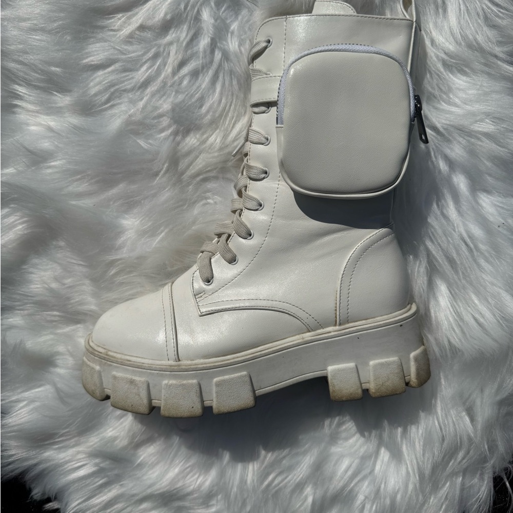White Combat Lace-Up Boots
